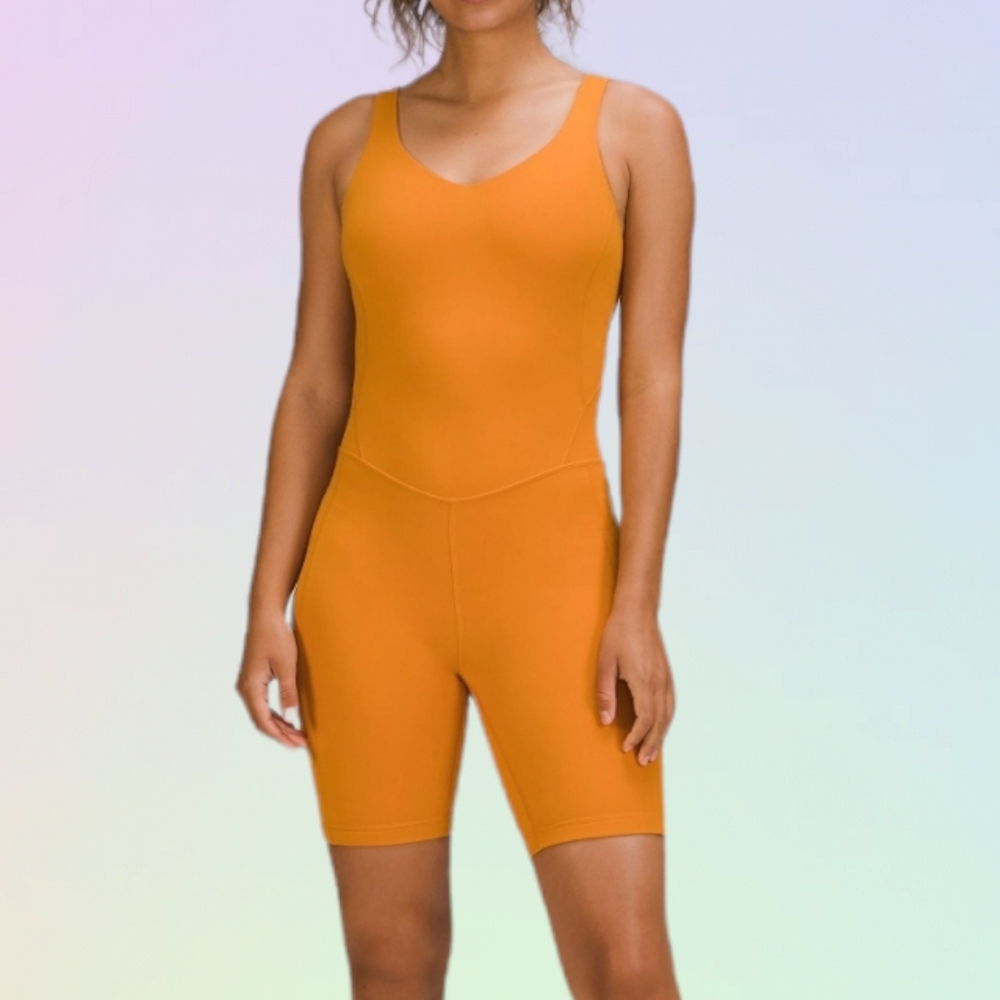 🎃🧡 Lululemon Align Bodysuit Onesie 8" Autumn Orange AUTO Size 12🎃🧡